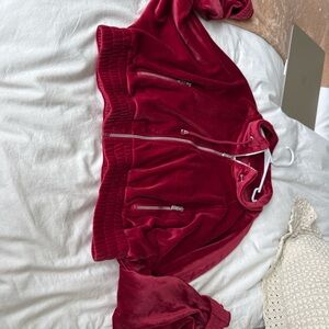 Guess Velvet Bomber Jacket - Deep Red